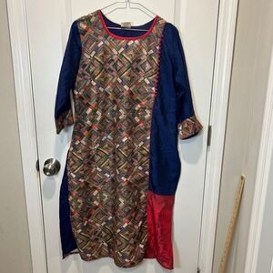 Skyler Designer Kurti Tunic Top Navy Blue Geometric Print Size 2XL